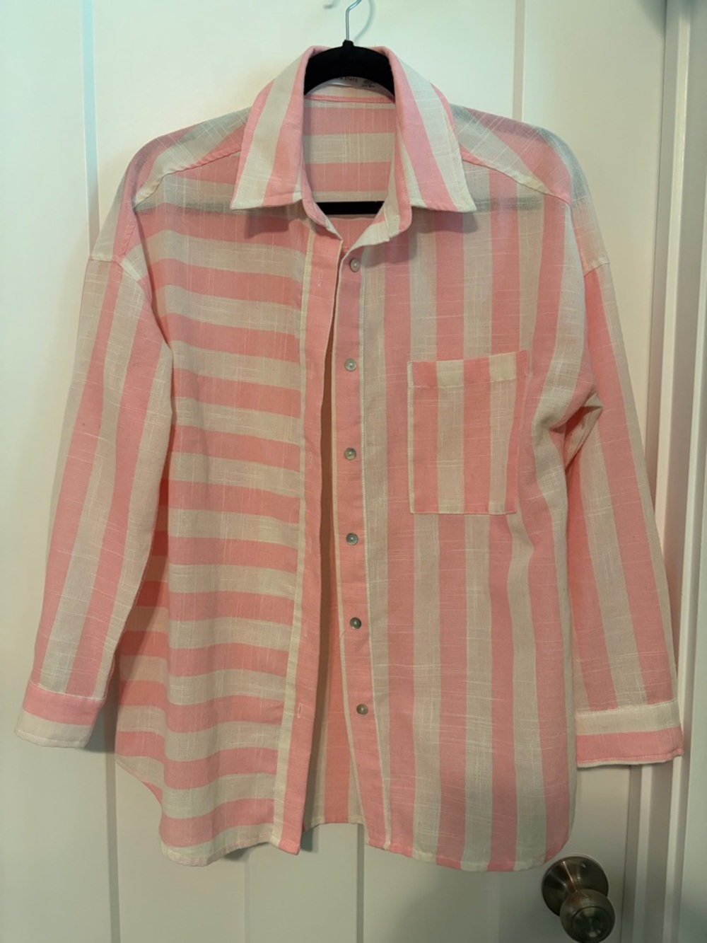 Long asymmetrical stripe button long sleeve